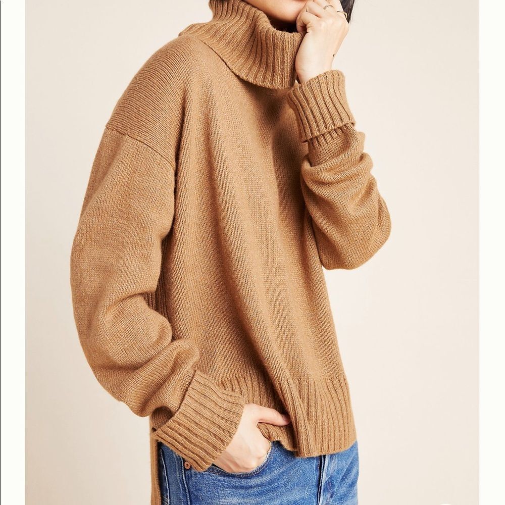 Anthropologie Italian Yarn Tan Turtleneck Sweater Size Small NWT